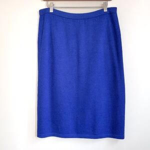 ST JOHN Santana Knit Solid Blue Knee Length Pencil Skirt - Size 12 - Read / Flaw